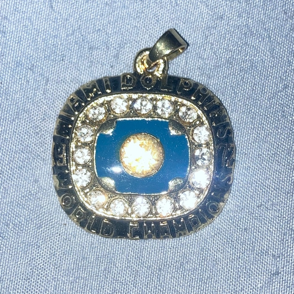 Gold-Tone Blue Crystal Championship Dolphins Pendant Necklace
